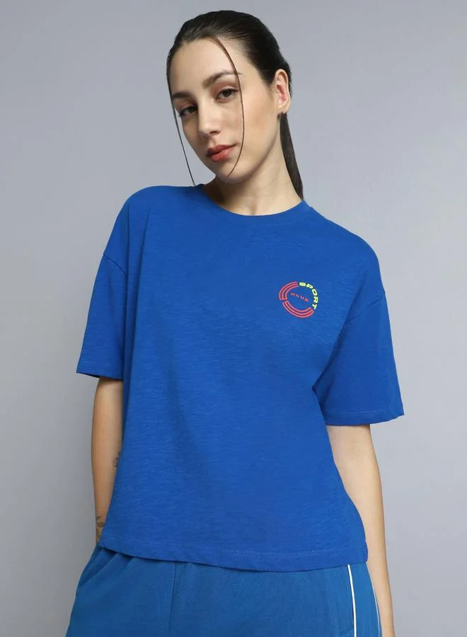 Cult Women Blue Sports Club Relaxed Fit T-Shirt